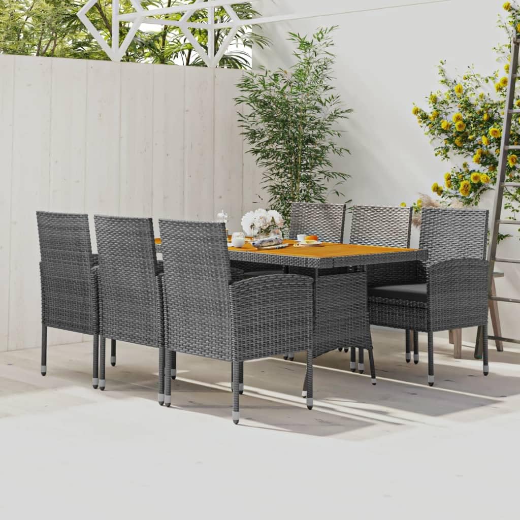 7 Piece Patio Dining Set Poly Rattan Gray,Elegant Outdoor Dining Set with Comfortable Chairs and Sturdy Steel Frame Patio Furniture Sets, Outdoor Furniture Sets