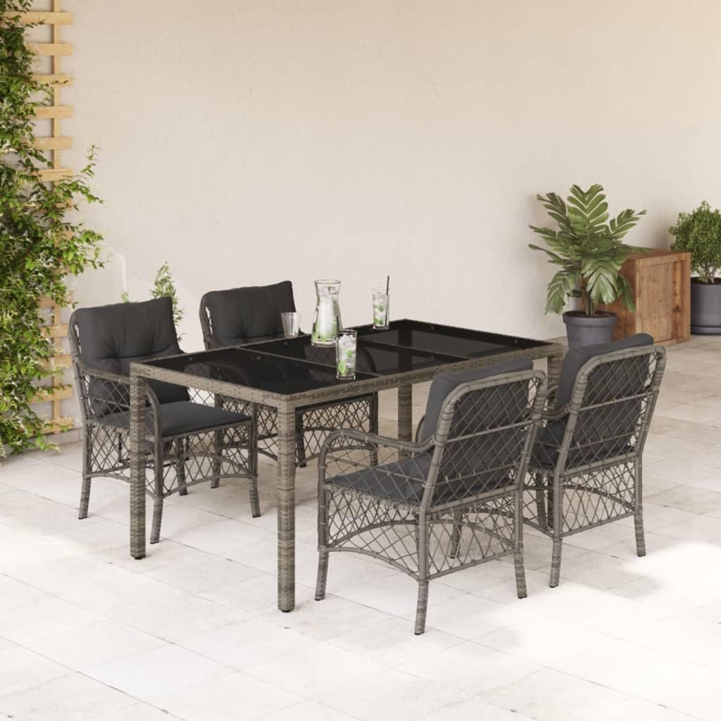 5 Piece Patio Dining Set with Cushions Gray Poly Rattan,Outdoor Dining Set with Cushions | PE Rattan and Tempered Glass | 4Piece Patio Furniture Patio Furniture Sets, Outdoor Furniture Sets