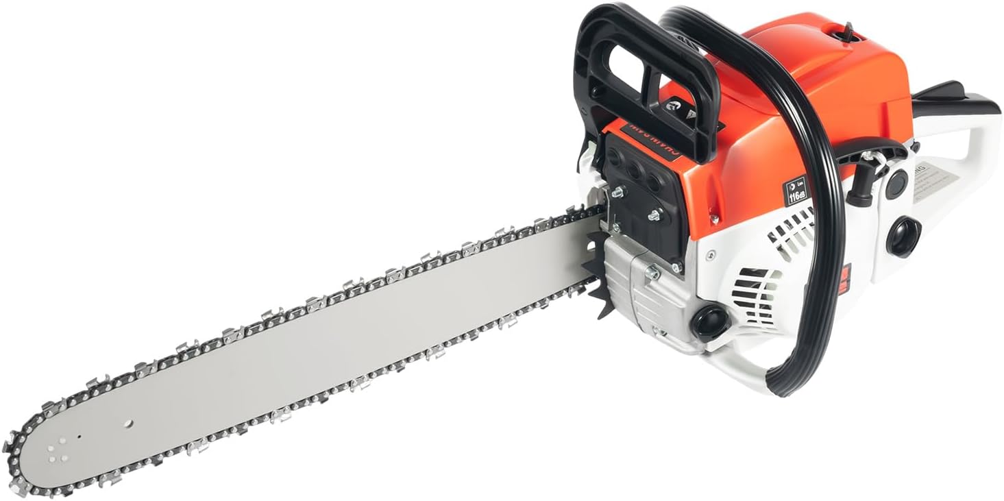 20-Inch Gas Power Chainsaw, 2-Stroke 2KW Single Cylinder Chain Saw Set with (Fuel Mixing Bottle, Oil Hopper), 52CC Portable Cordless Chain Saw for Wood Cutting