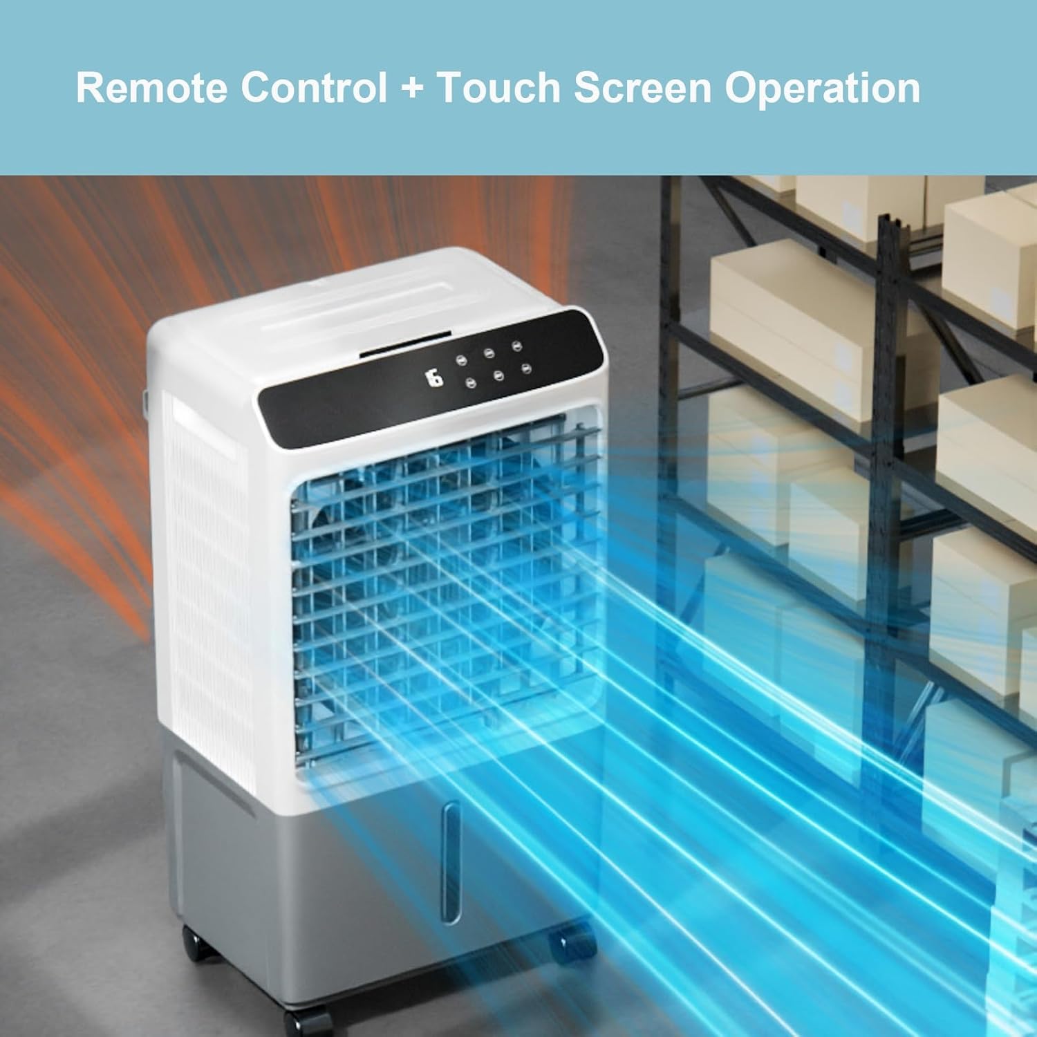 Indoor Windowless Air Conditioner, Swamp Cooler Fan and Humidifier with 7Gal Tank, Remote, 4 Ice Packs, 3 Speeds, 3 Modes, 12H Timer, Evaporative Cooler for Room Indoors(77cm/31in)