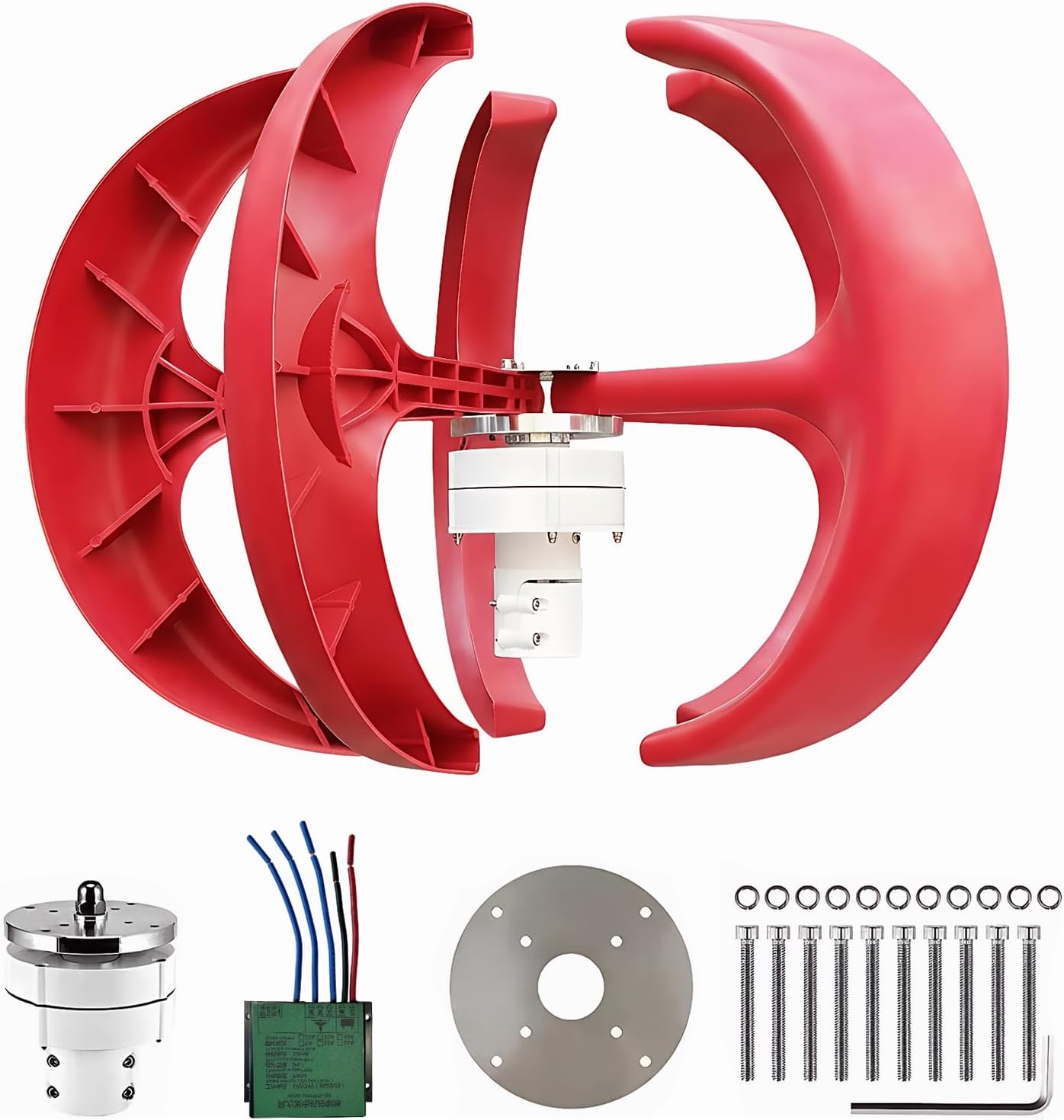 12V/24V Wind Turbines Generator | 5-Blade Lantern Winds Turbines Generator Kit, Electromagnetic Electricity Producer Equipment,Lantern Wind Turbine Generators DIY Kit-Red