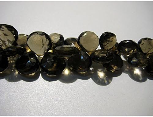 13 inch natural beads strand of 14x14mm-11x11mm faceted heart smoky quartz gemstone briolletes beads for DIY jewelry - necklace, bracelet, earring, ring.