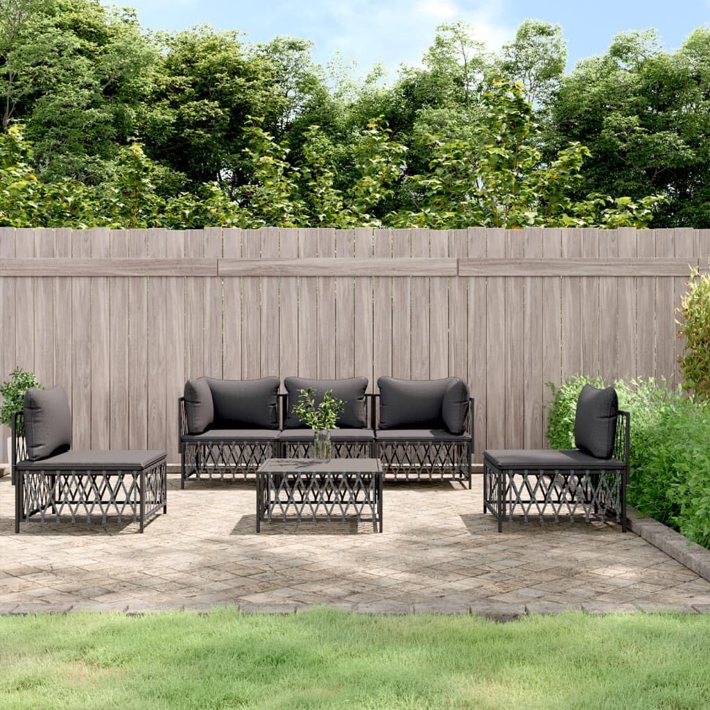 6 Piece Patio Lounge Set with Cushions Anthracite Steel,Durable Outdoor Patio Lounge Set with Modular Design and Thick Cushions Anthracite Furniture Sets for Patio, Lawn & Garden