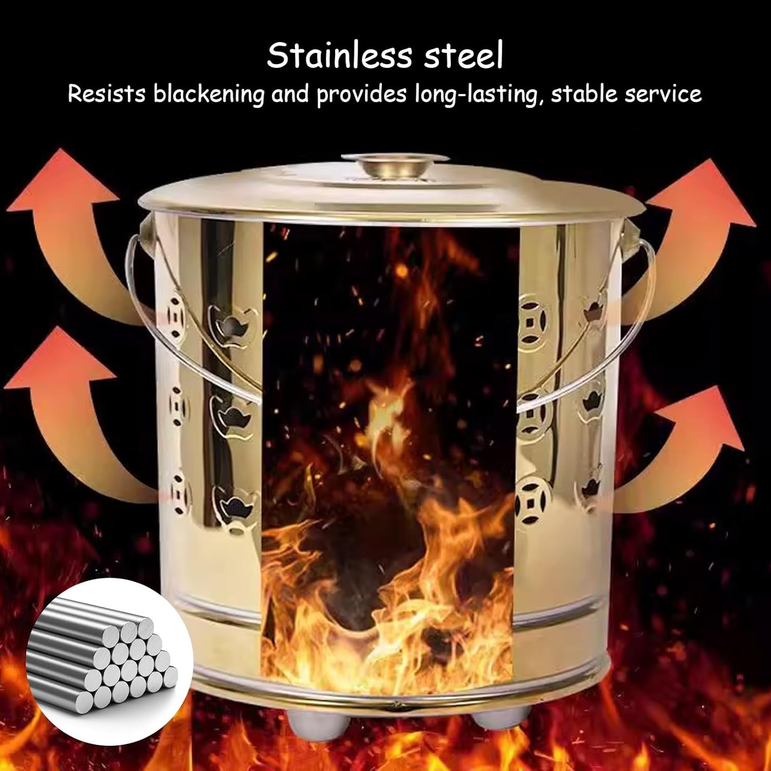 Garden Steel Burn Barrel for Outside, Hollow-Out Portable Incinerator for Leaves, Trash, Documents & Backyard Debris