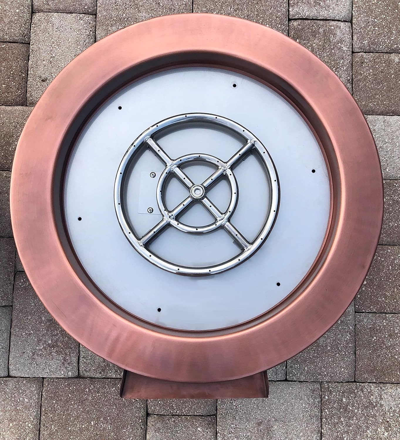 26 Inch Hammered Copper Water Bowl Fountain Round Propane or Natural Gas Fire Pit with 12 inch Diameter Burner Ring 92,000 BTU