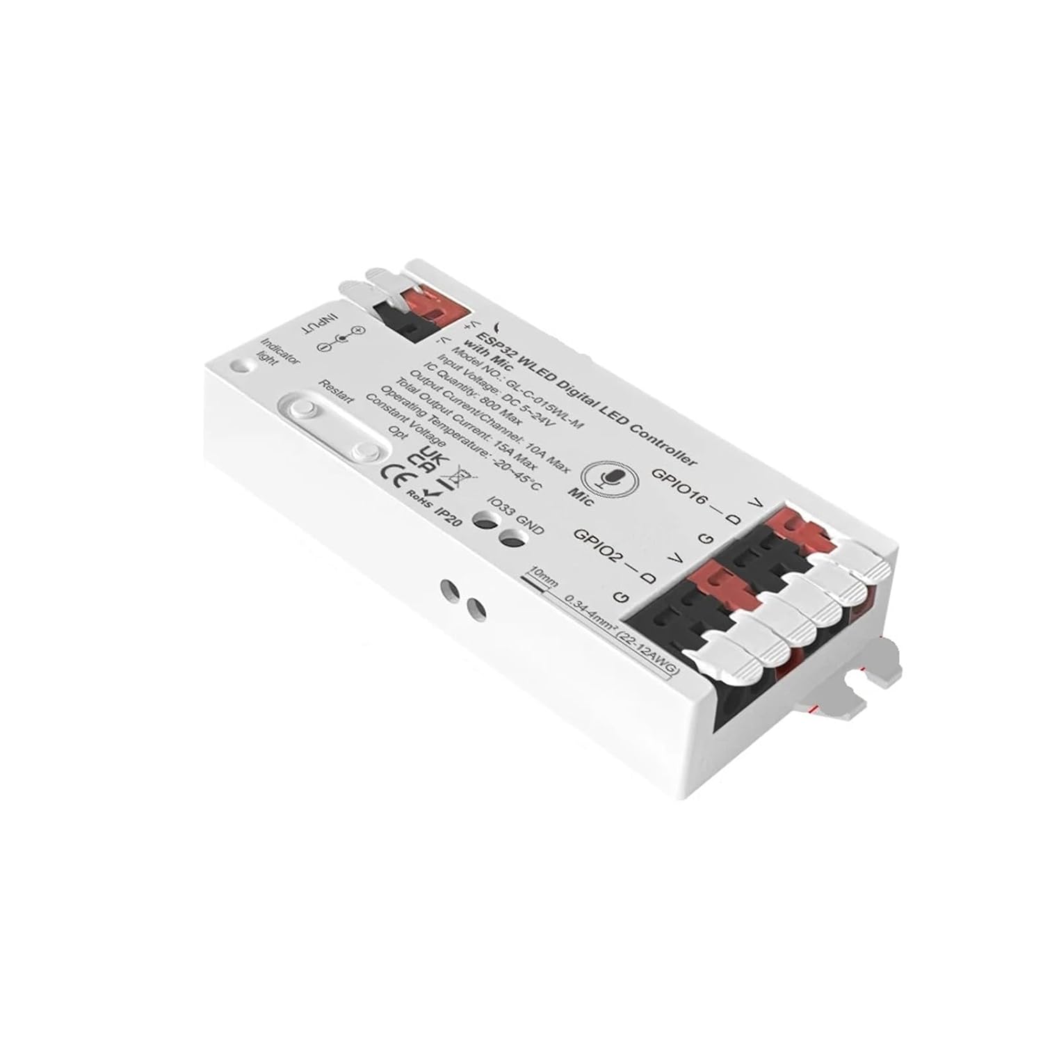 WLED Controller ESP32 Addressable LED Controller with Microphone(White Controller)