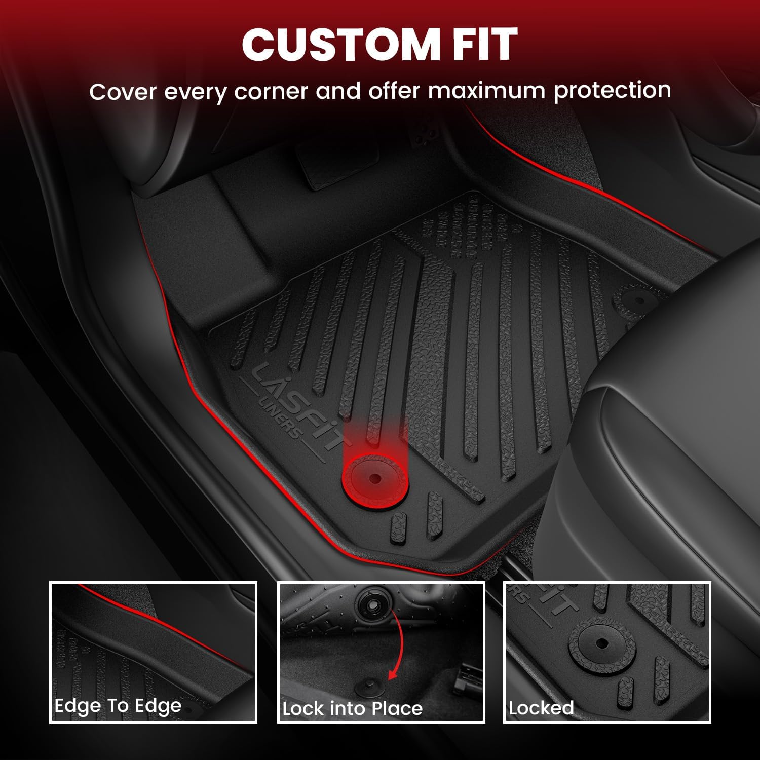 LASFIT Floor Mats & Cargo Mat for Toyota Corolla 2020-2026(for Sedan), TPE All Weather Protection Rubber Car Liners Custom Fit for Corolla Accessories 1st & 2nd Row & Trunk Mats, Black