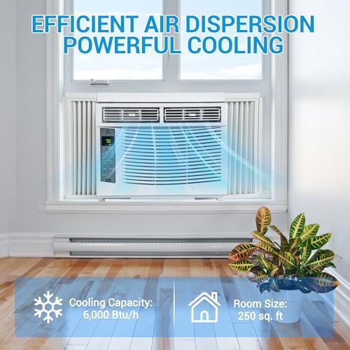 Towallmark 6,000 Btu Window Air Conditioner, Cools Up to 250 Sq. Ft with Cooling, Dehumidifier, 3 Fan Speed, Window-Mounted Room Ac Window Unit with Remote, Easy Install Kit for Home