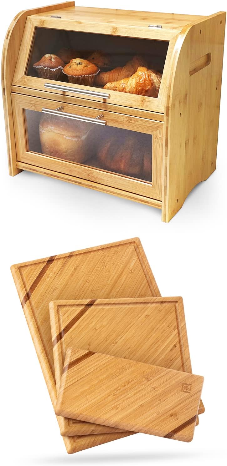 Apace Living Arise Bamboo Bread Box + Bamboo Cutting Board Set