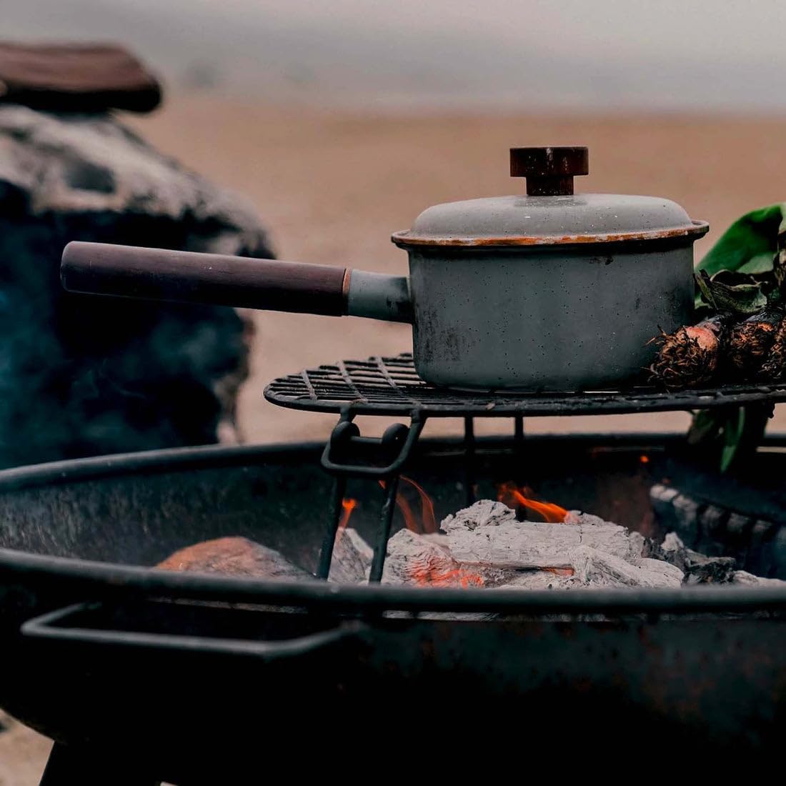 Barebones Fire Pit Grill - Campground Grill for Outdoor Cooking, Heavy Duty Steel Fire Pit with High-Temperature Black Coating, Black, Round