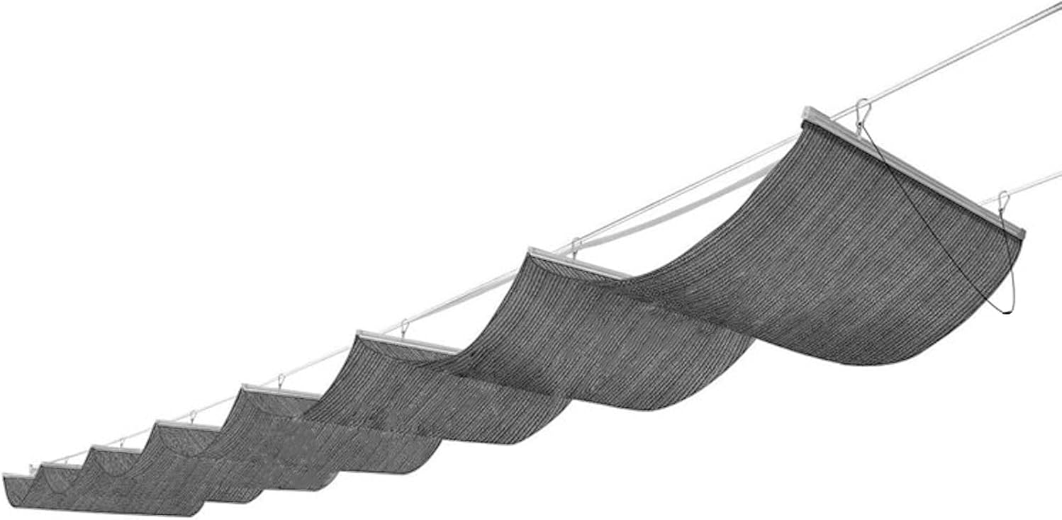 Retractable Wave Shade Sail Awning,Gray Wave Sail,90% UV Resistant Wave Sun Shade Net,U Shape Sunblock Shade Cloth,Breathable/Permeable,for Garden Patio,with Accessories (3.9x39ft)