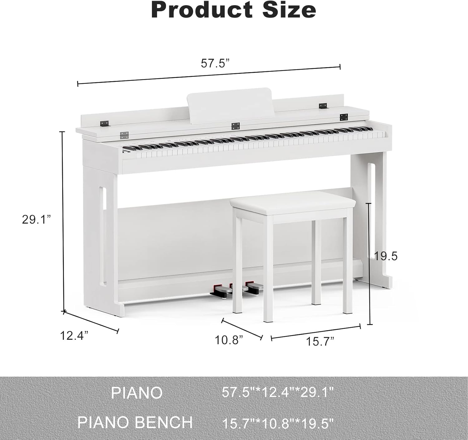 UMOMO 88 Weighted Key Digital Piano with Piano Bench, Hammer Action Electric Piano with Piano Stand, Headphone Jack, 3 Pedal, Full Size Electronic Piano Keyboard for Beginner, Adults, White