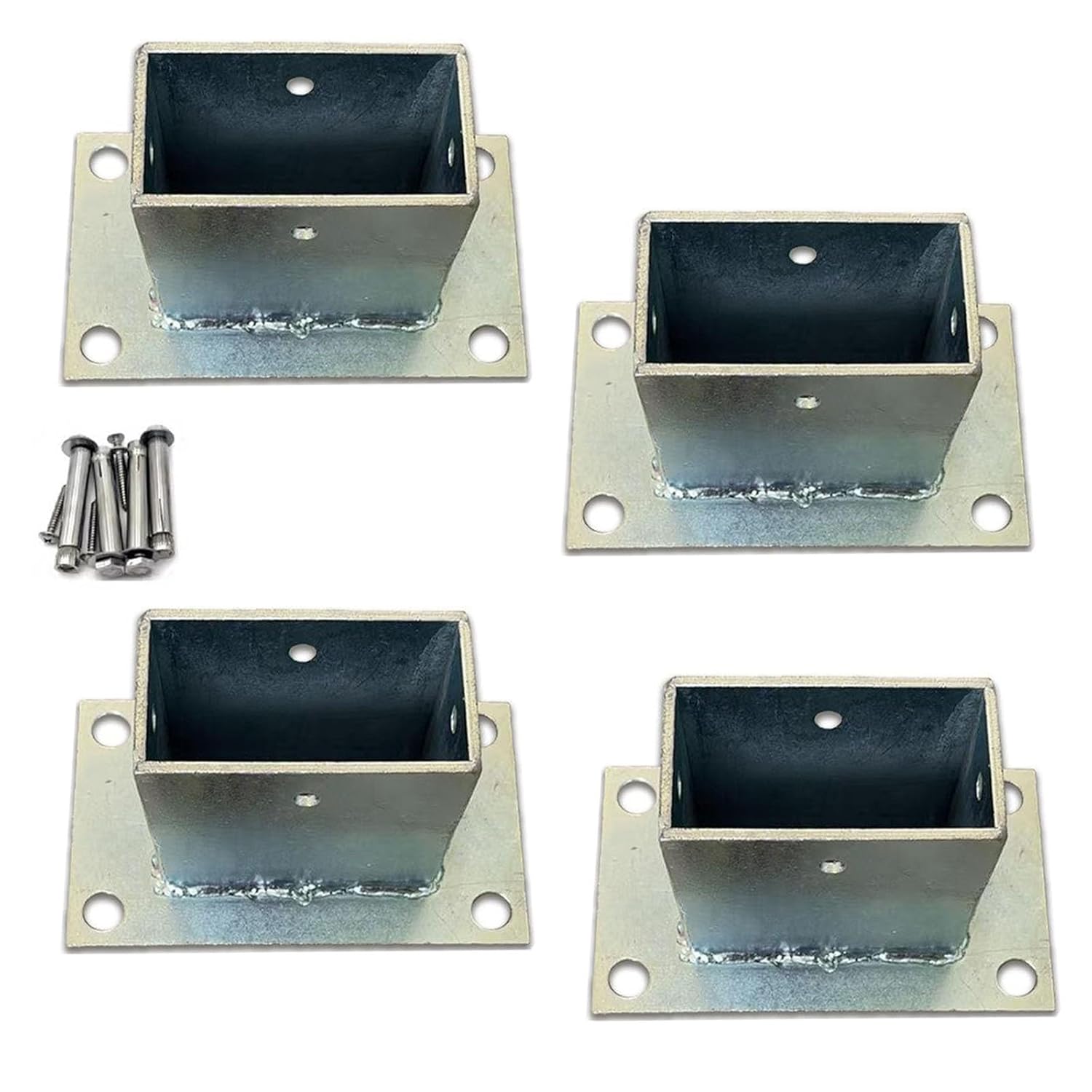 Stainless Steel Column Base，4 Pcs Anchor Plates - Post Base Wood to Concrete Mounting for Deck Railing Pergola Balustrade Mailbox (120x60x80mm)
