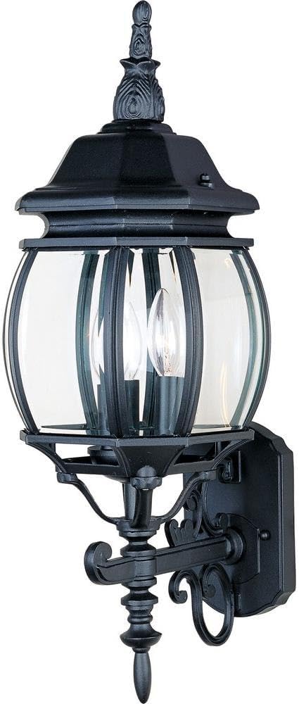 Maxim Crown Hill 3 Light Outdoor Candle Style Wall Mount 23.5 Inch Tall with Black Finish and Clear Glass
