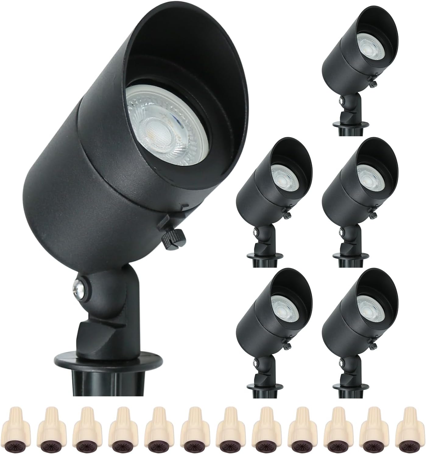 Lumina Lighting® 5W Landscape Lighting 12V Landscape Lights Low Voltage Landscape Spotlights Warm White Waterproof Outdoor Replaceable LED Bulb for Garden,Lawn,Porch,Patio and Yard (Black) (6-Pack)