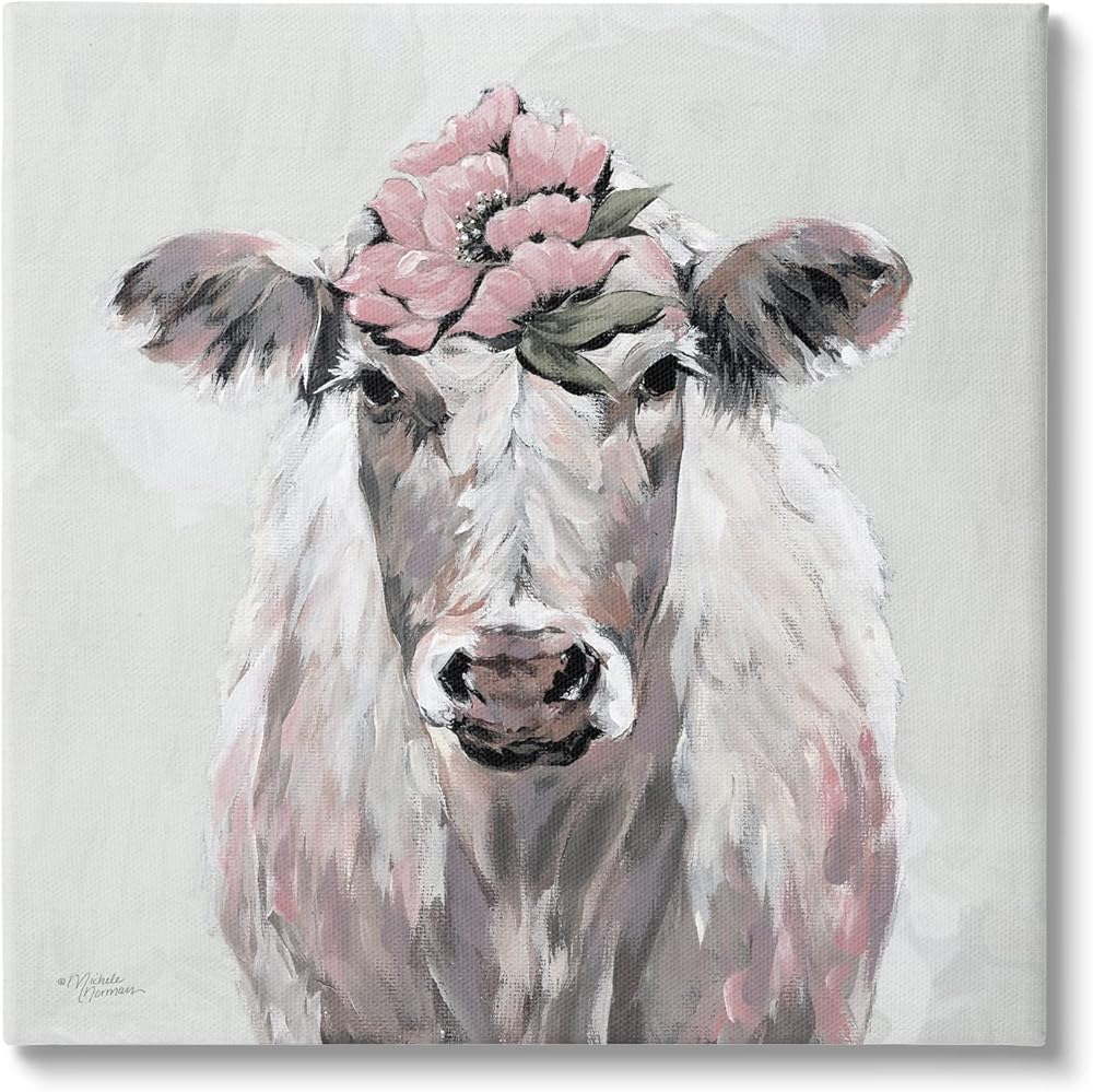 Stupell Industries Cow Cattle Flower Blossom Botanical Painterly Illustration, Design by Michele Norman
