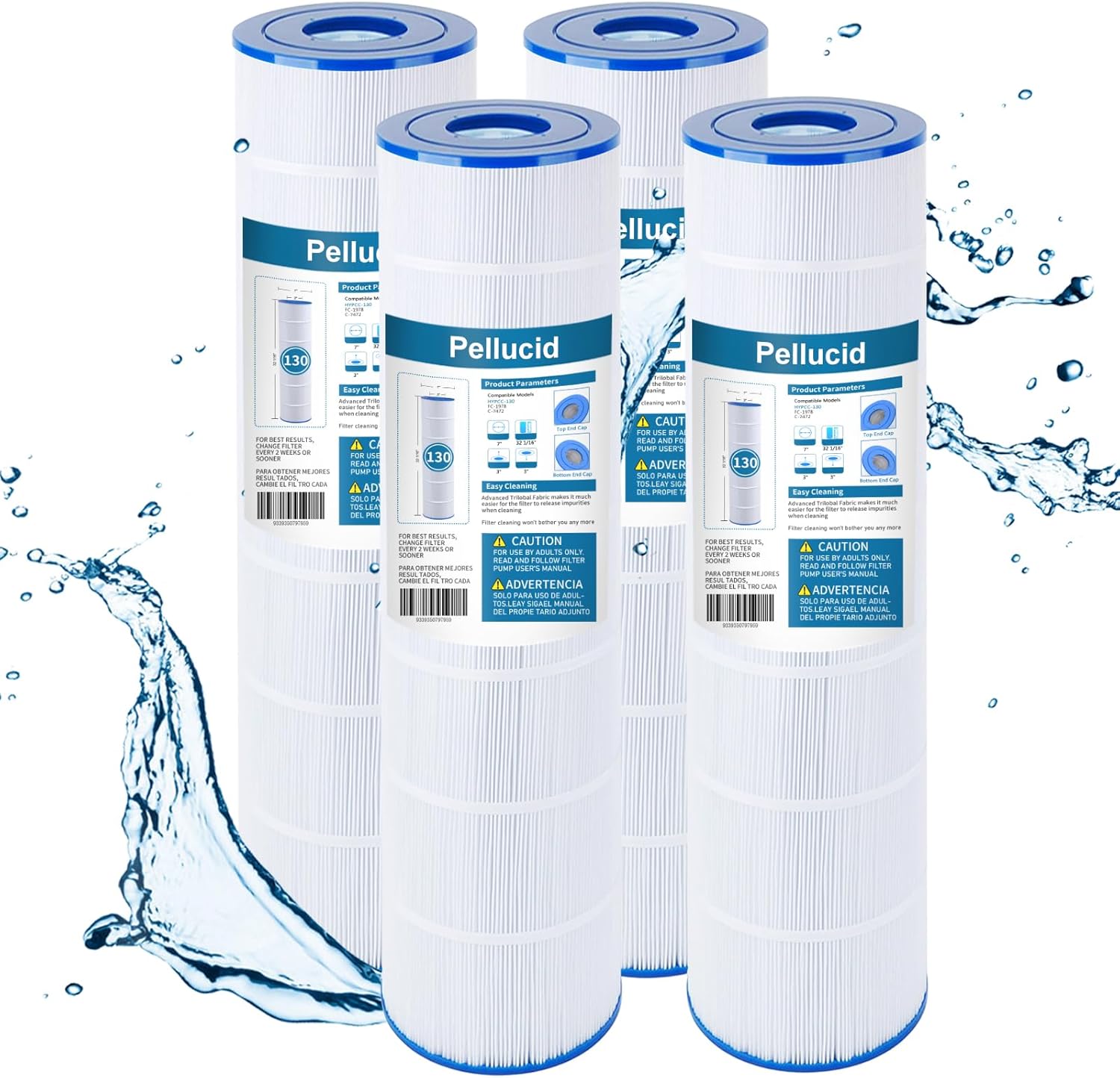 PCC130 Pool Filter Compatible with Clean and Clear Plus 520, CCP520, R173578, C-7472, Filbur FC-1978, FC-6475, 178585, 130 sq ft Pool Filter - 4 Pack