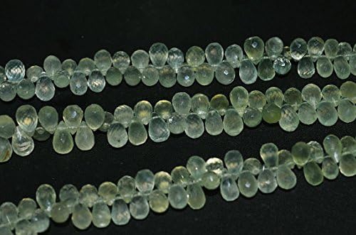 13 inch natural beads strand of 5x9-6x11mm faceted drop prehnite gemstone briolletes beads for DIY jewelry - necklace, bracelet, earring, ring.