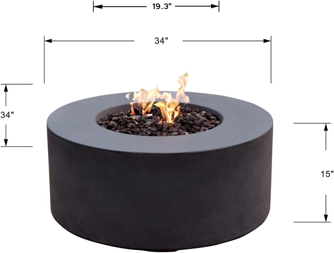 Modeno Venice Outdoor Gas Firepit Table 34 Inches Natural Gas Fire Pit Patio Heater Concrete Firepits Outside Electronic Ignition Backyard Fireplace Cover Lava Rock Included Natural Gas