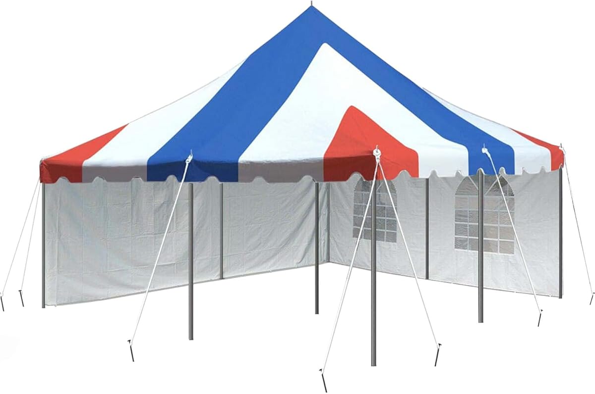 TentandTable 20' x 20' Premium Canopy Tent with Sidewalls, Red/White/Blue, Outdoor Pole Tent, 40-80 Person Capacity, Parties, Weddings, Events, Commercial, Residential Use, Waterproof Heavy Duty Vinyl