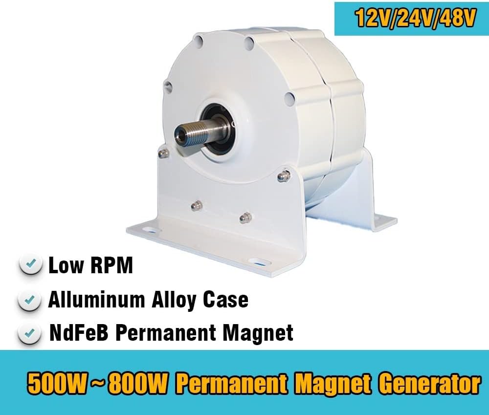 Wind Turbine, Low Speed ​​500W 600W 800W 12V 24V 48V Gearless Permanent Magnet Generator Alternator for Wind Turbine Water Turbine(Without Base,12V_600W)