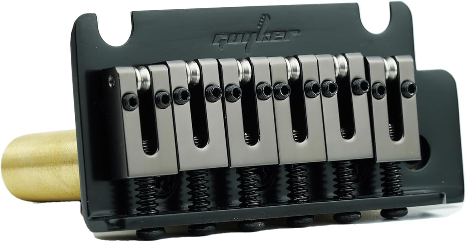 Guyker Guitar Tremolo Bridge with Brass Roller Saddle String Space 10.5mm & Brass Block & Spring and Claw, Pop-In Vibrato Bar, Complete Install Kit for Start ST Electric Guitar(GG-2001, Black)