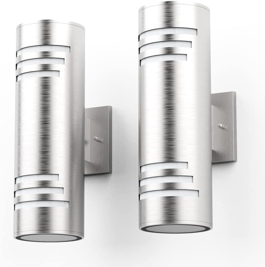 Sytmhoe 2 Packs Cylinder Outdoor Wall Lights,Up/Down Wall Sconce,Stainless Steel LED Wall Light Exterior Outside Lighting,E26 Bulb Waterproof Wall Fixture
