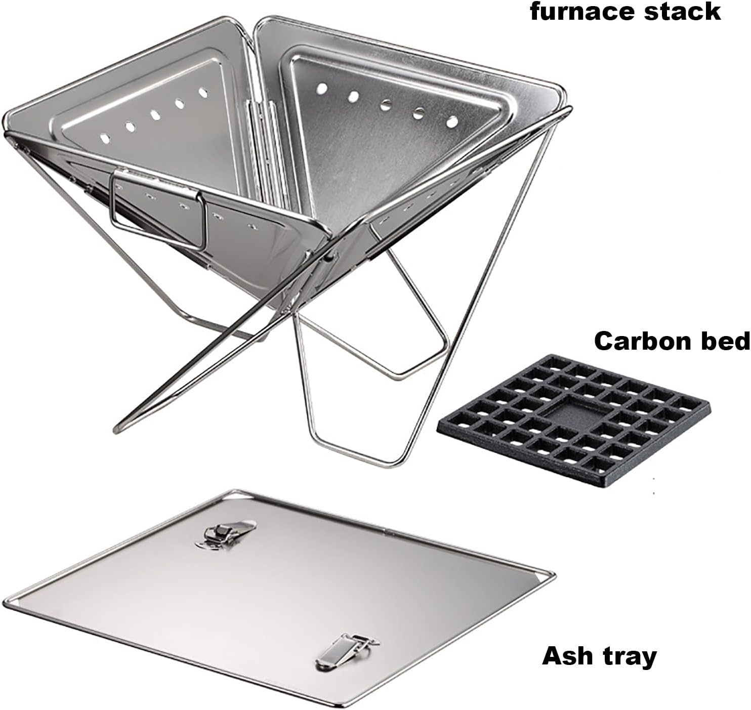 JOSBY Outdoor Fire Pits, Foldable BBQ Stainless Steel Grill with Carrying Bag, Liftable, Portable Campfire Pit for Camping Picnic Patio Travel Backyard Garden