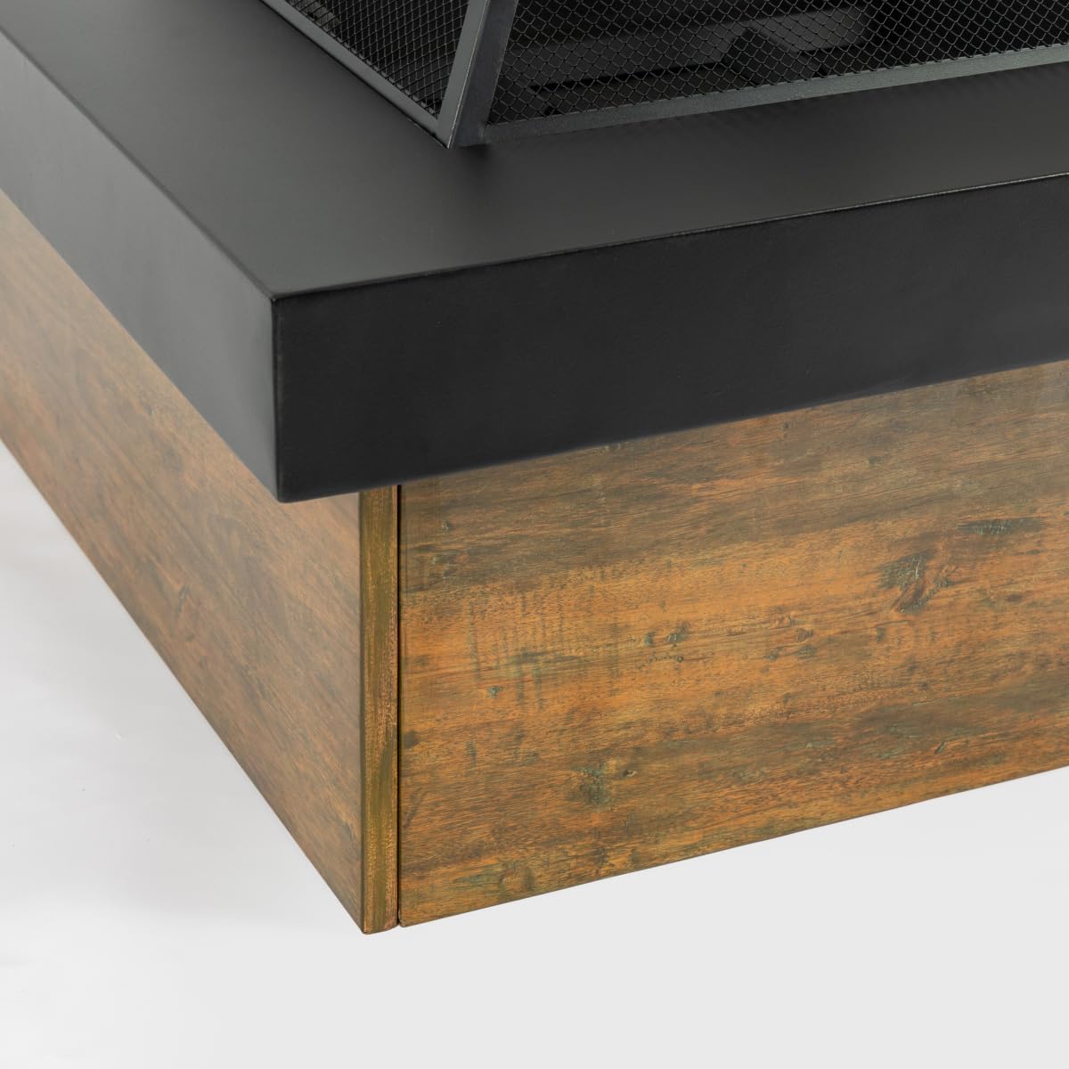 36 Inch Large Round Iron Wood-Burning Fire Pit Table, Black Steel Outdoor Fireplace with Geometric Cut-Out Design, 19.7