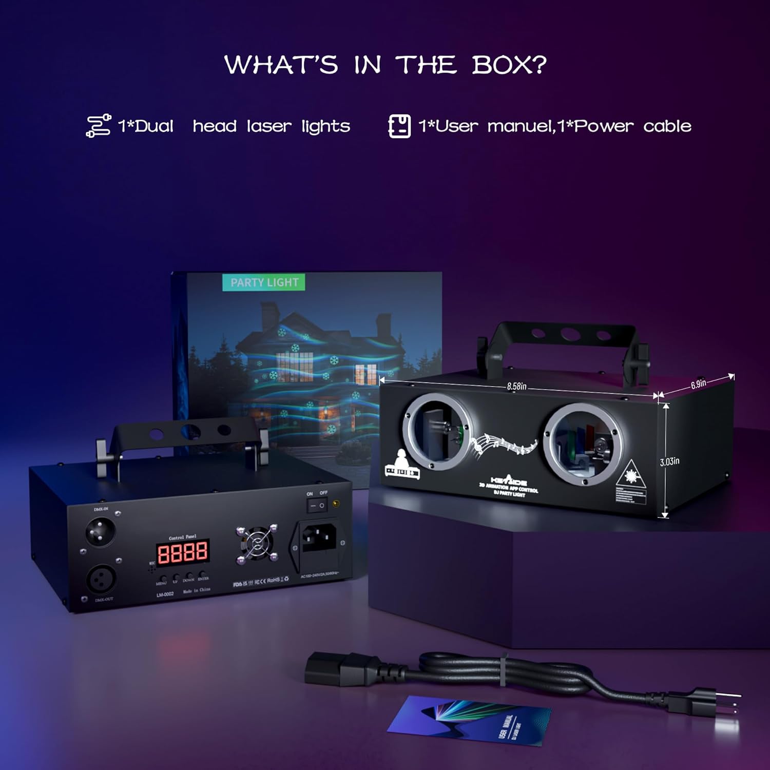 DJ Laser Lights with APP Control, Custom Laser Projector, 3D Animation,Beam Effect,DMX512, Full Color, Supports Text, Programming, Drawings, Sound Activated, Laser Machine for Disco Stage Karaoke Bars