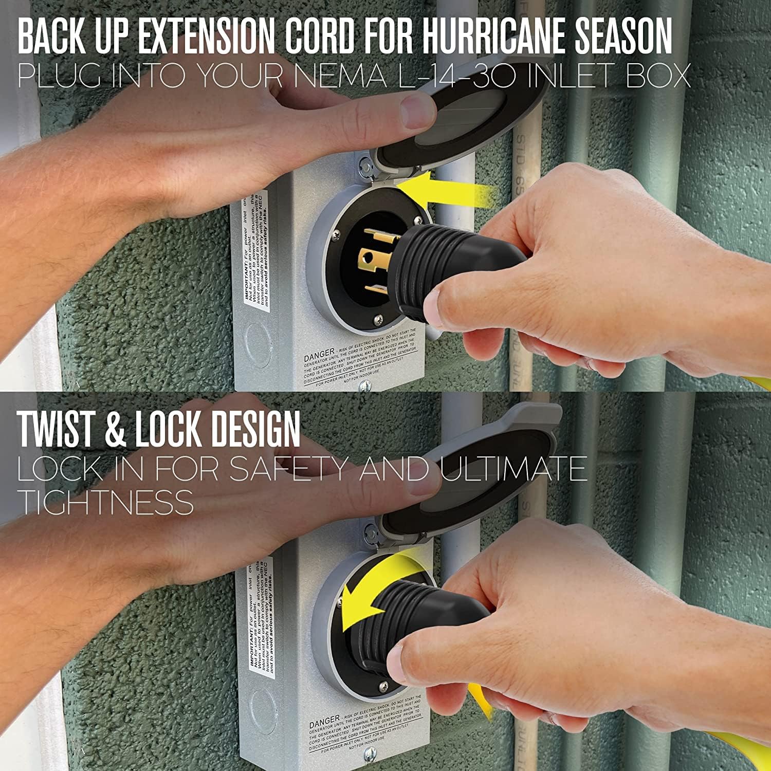 Houseables 30 Amp Generator Cord, Generator Cord, NEMA L14-30P to L14-30R, 30 Amp Extension Cable, 125/250V for 240V Use, 240 Volt, 30amp Power Wire, 4 Prong Plug, Dryer, UL CUL, 10 Gauge, 7500W, 50FT