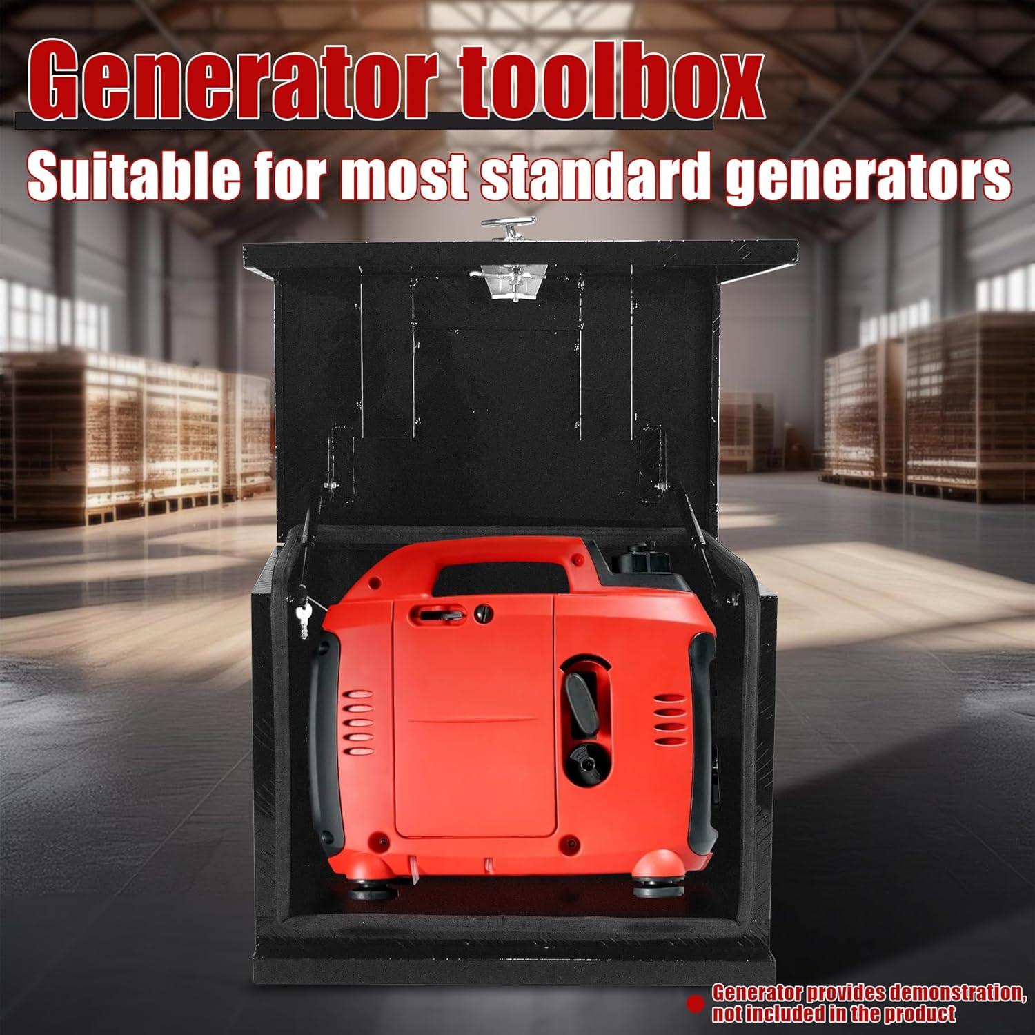 24.4x15.7x19.7 Inch Aluminium Generator Toolbox Heavy Duty Generator Storage Box Sealed waterproof with Lock and Keys suitable for RV Garage Black