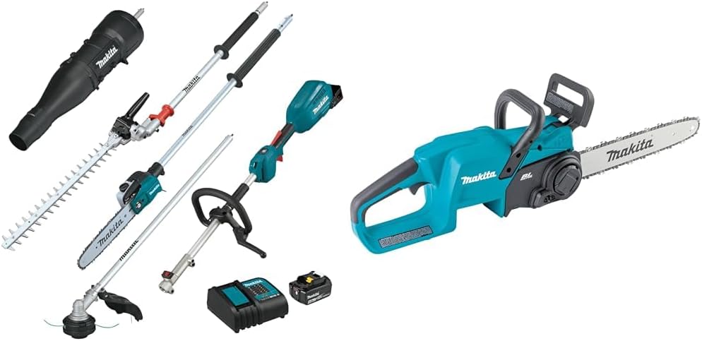 Makita XUX02SM1X6 18V LXT® Brushless Couple Shaft Power Head Kit w/String Trimmer, Pole Saw, Art. Hedge Trimmer & Blower Attachments (4.0Ah) & XCU11Z 18V LXT® Li-Ion Brushless Cordless 14