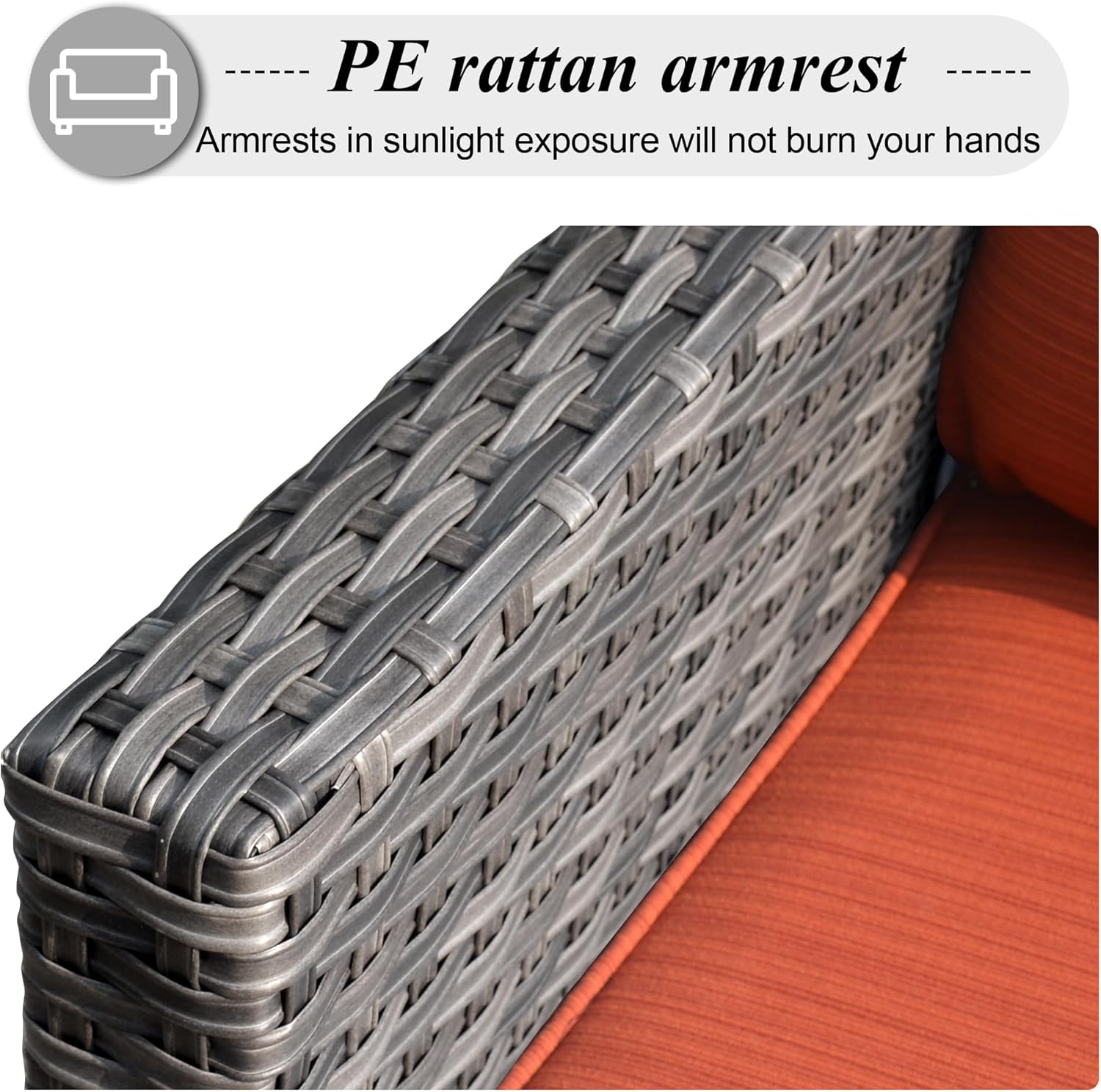 HOOOWOOO Patio Outdoor Furniture Set with Propane Fire Pit Table,5 Piece Modern Wicker Couch Sofa Set, Outside All Weather Resistant Conversation Seating Set with Tilt Back(Orange Red)