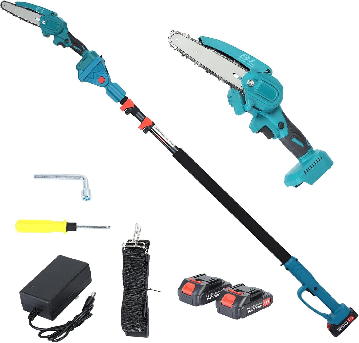 2-in-1 Pole Saw & Mini Chainsaw, 6 Inch Brushless Cordless Electric Pole Saw with 2 x 2.0Ah Batteries, 15.8 Ft Max, Retractable Power Pole Saws for Wood cutting, Tree Trimming