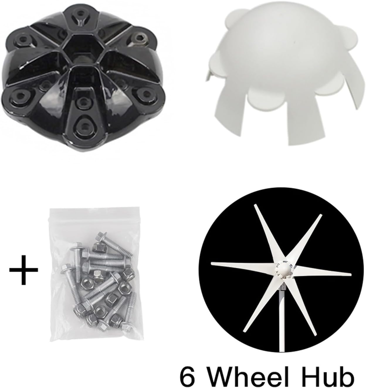 135mm Small Horizontal Wind Turbine Kit, 3/5/6 Blades Hub and Cover, DIY Windmill Accessories with Screw and Nut, Car Power Inverter Compatible(6 Wheel hub)