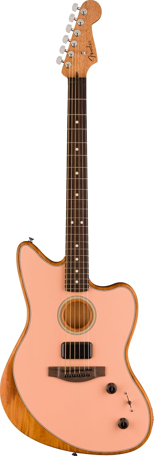 Fender Acoustasonic Player Jazzmaster Acoustic Electric Guitar, with 2-Year Warranty, Shell Pink, Rosewood Fingerboard, with Gig Bag