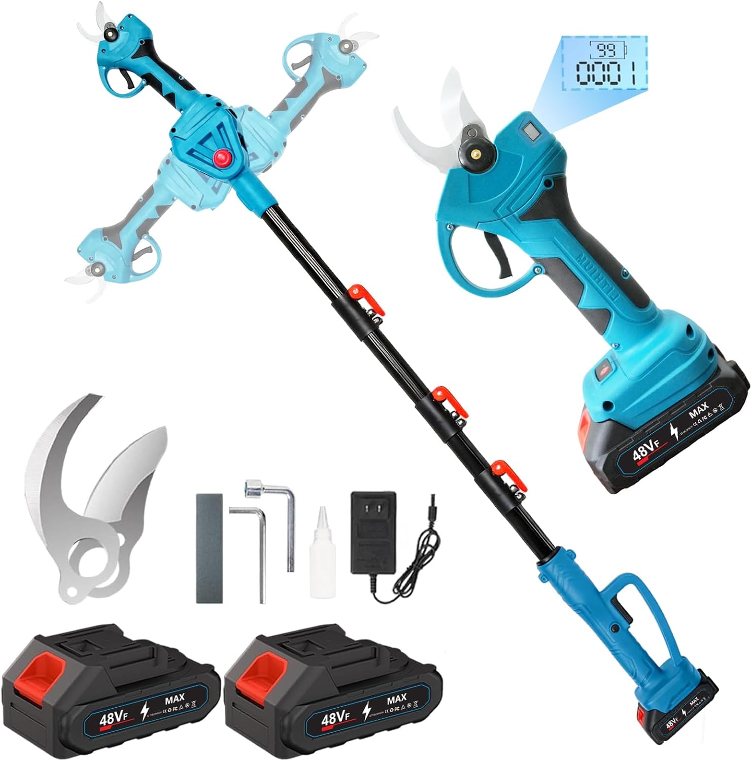 2-IN-1 Brushless Pole Pruning Shear, 2 * 2000mAh Battery, 15ft Reach 1.2