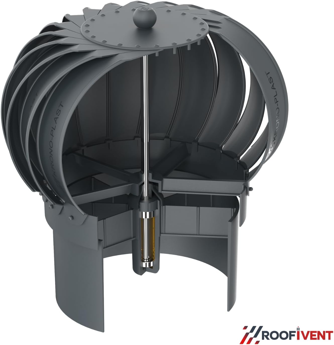 ROOFIVENT IVENT Turbo 8 inch ROOF Round Wind Turbine Exhaust Cowl/Black/UV Stable Polypropylene/High Performance Durable Turbine with Built in Spirit Level