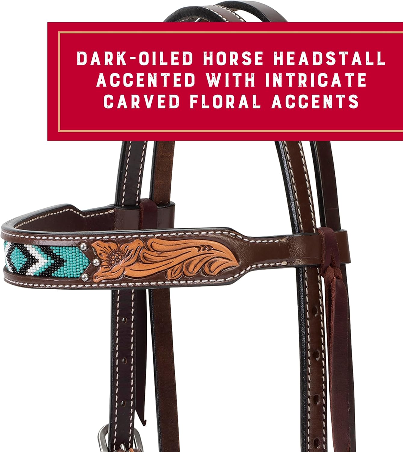 Weaver Leather Turquoise Diamond Beaded Horse Headstall, Leather Headstalls for Horses for Trail Riding, Durable Equine Supplies, Dark Oil