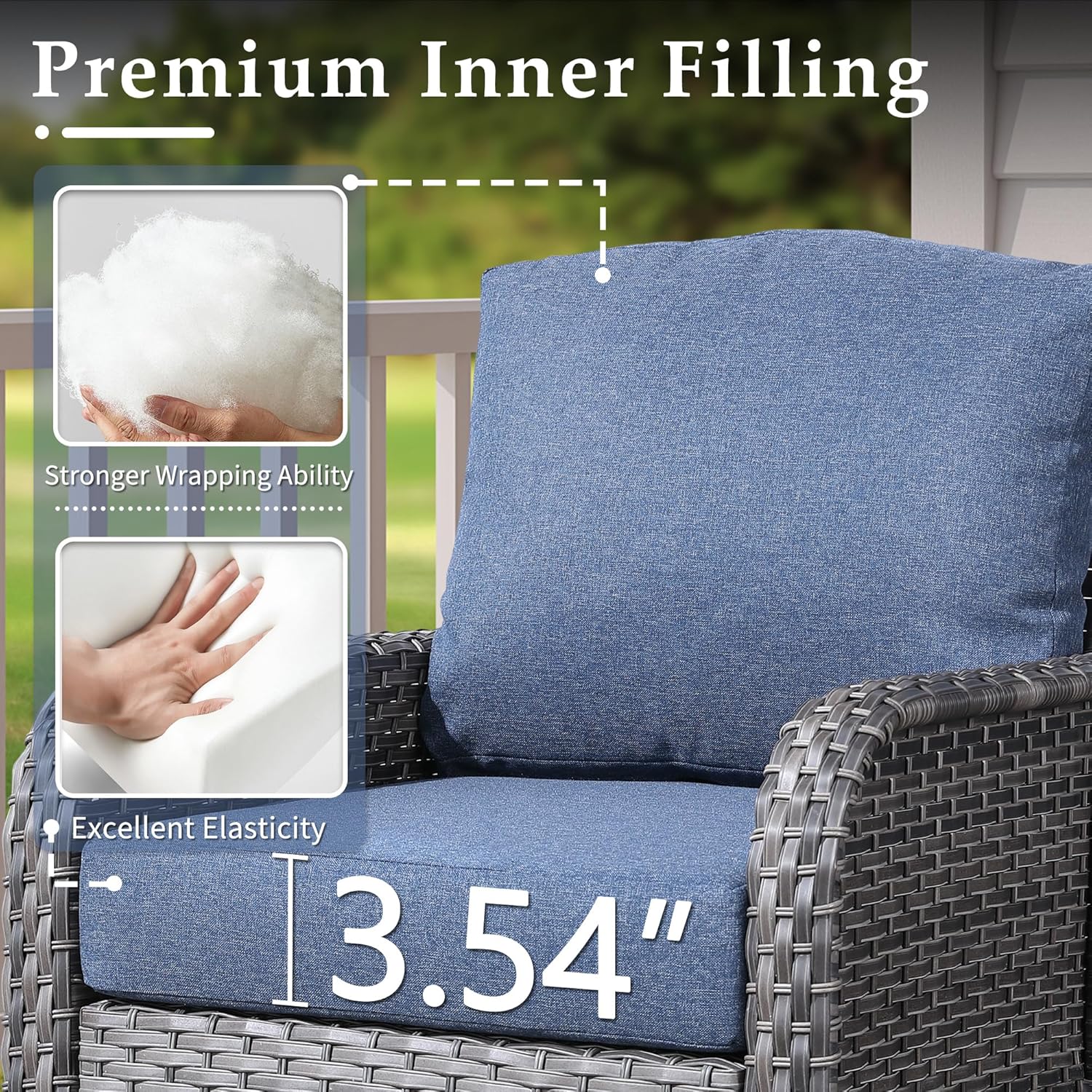 4-Piece Outdoor Patio Conversation Set, Backyard Furniture w/Loveseat, Coffee Table, Wicker Frame - Gray/Blue