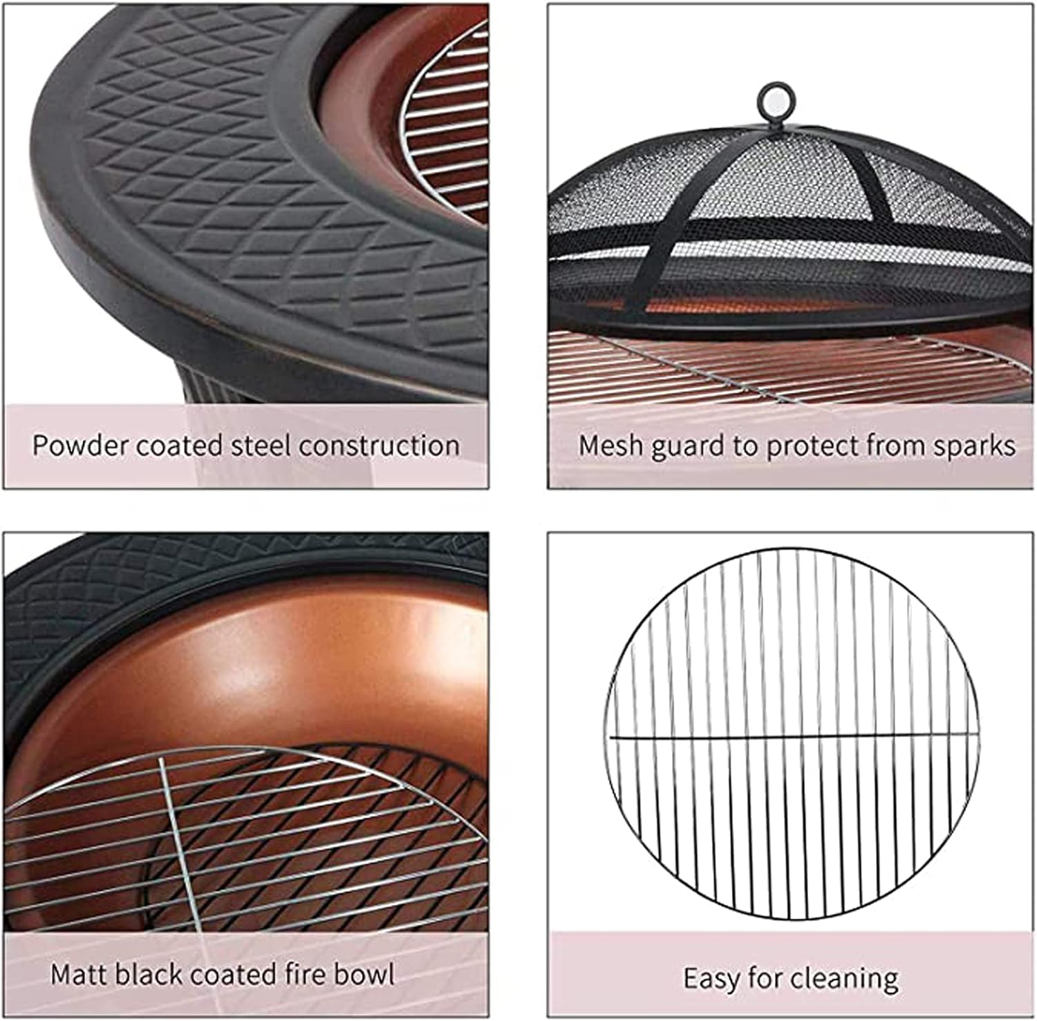 Garden Fire Pits with Barbecue Grill, Charcoal BBQ Grill, Patio Heater, Stove Metal Firepit, Wood Burning, Outdoor Fire Pits