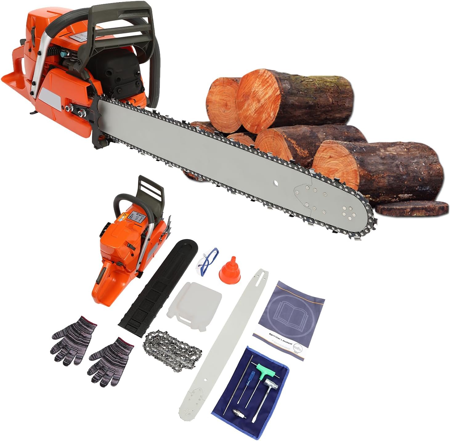 Gas Chainsaw 72CC Power Chain Saw 24 Inch Guide Board Chain saws 2-Cycle Gasoline Handheld Cordless Petrol Chain Saws for Trees Wood Cutting Garden Tools