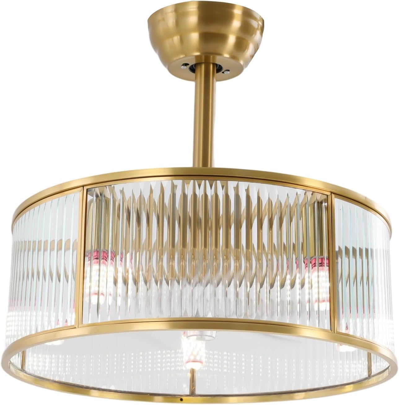 18 Inch Gold Fandelier Crystal Ceiling Fan with Light, Enclosed Modern Ceiling Fan Industrial Caged Chandelier Fan with 6-Speed Reversible for Bedroom Living Room Dining Room Kitchen Indoor