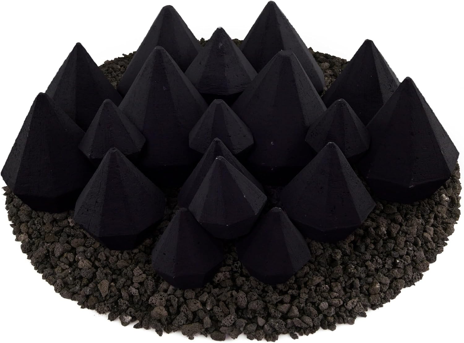 Ceramic Fire Diamonds | Mixed Set of 18 | Modern Accessory for Indoor and Outdoor Fire Pits or Fireplaces – Brushed Concrete Look | Midnight Black