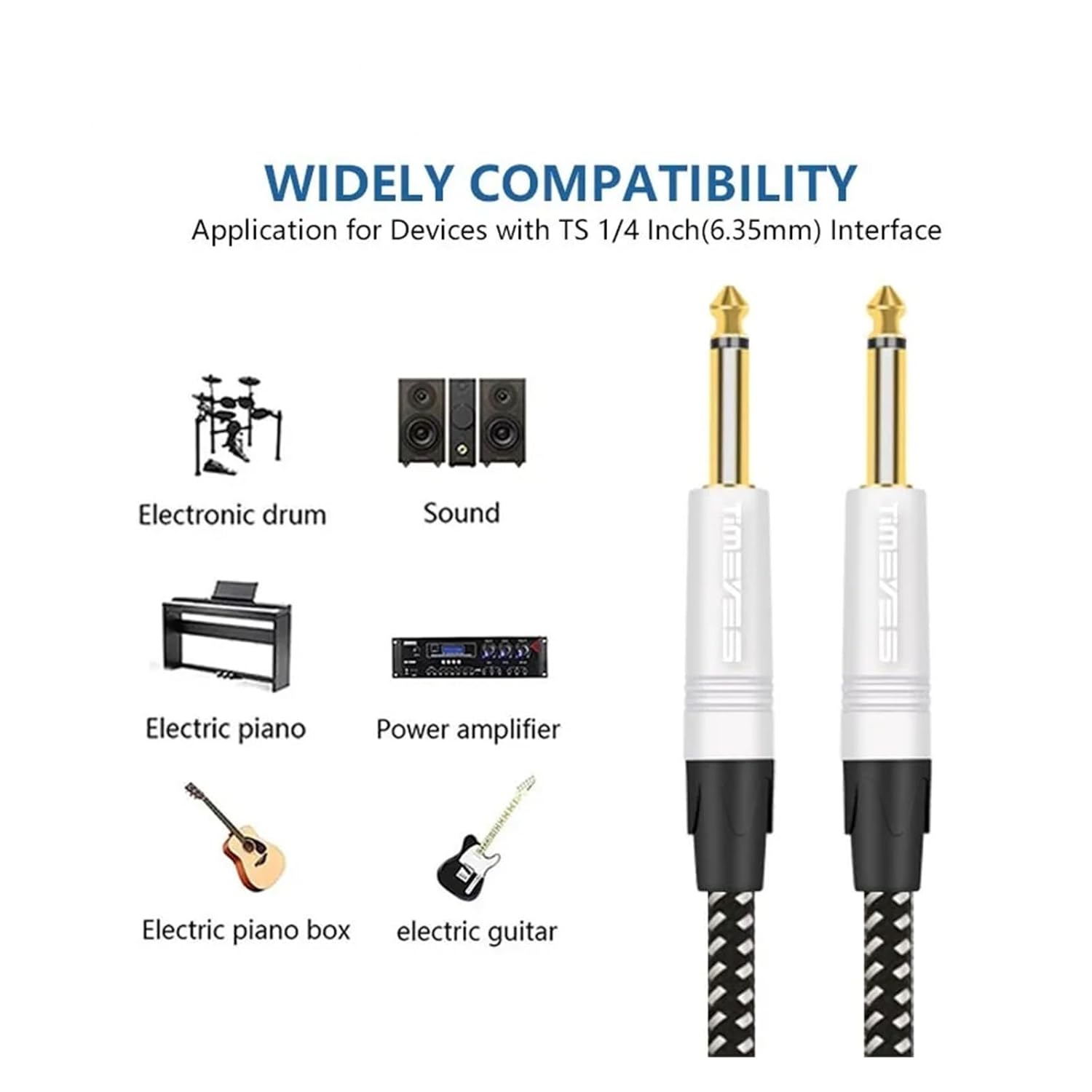 6.35mm Jack Audio Cable to1/4 TS Mono Male Aux Unbalanced Instrument Cable for Guitar Bass Amplifier Keyboard Electric Mandolin(3m)