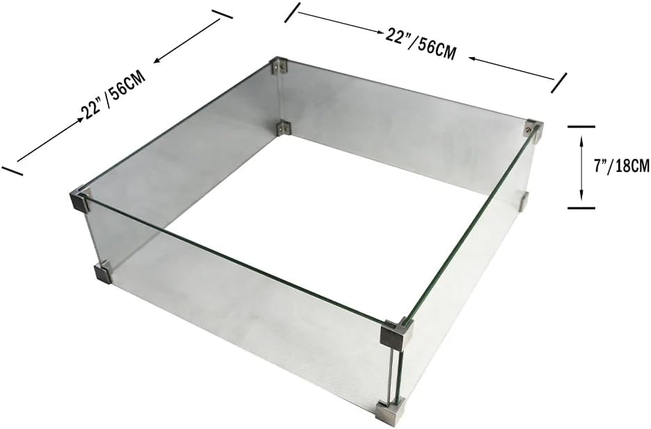Elementi Outdoor Manhattan Fire Pit Table Tempered Glass Square 22 x 22 x 7 inches Heavy Duty Firepit Accessory Wind Screen, Clear