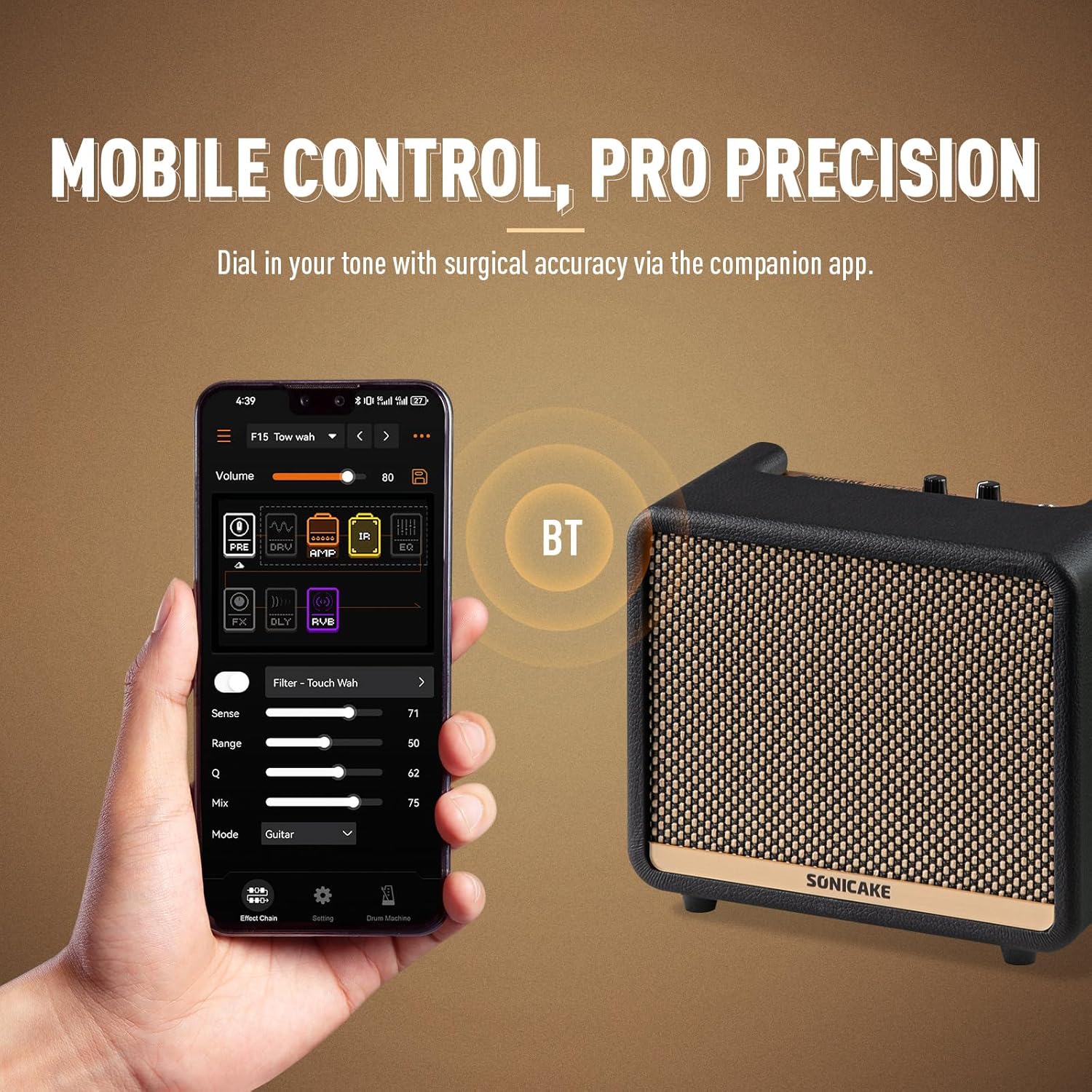 SONICAKE 10W BT Guitar Amplifier, Multi-effect Digital Modeling Speakers with APP, Portable Desktop All-in-one Guitar Amp with 80 Effects 100 Preset for Bedroom Practice, OTG AMPCUBE QAM-20