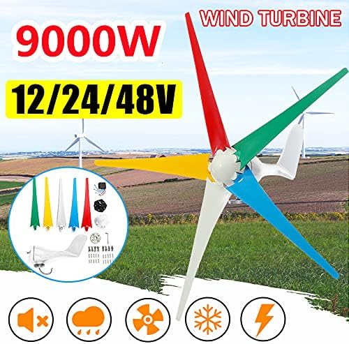 9000W Horizontal Wind Generator 12/24V 5 Blade Wind Turbines Generator Windmill Energy Turbines Charge for Home