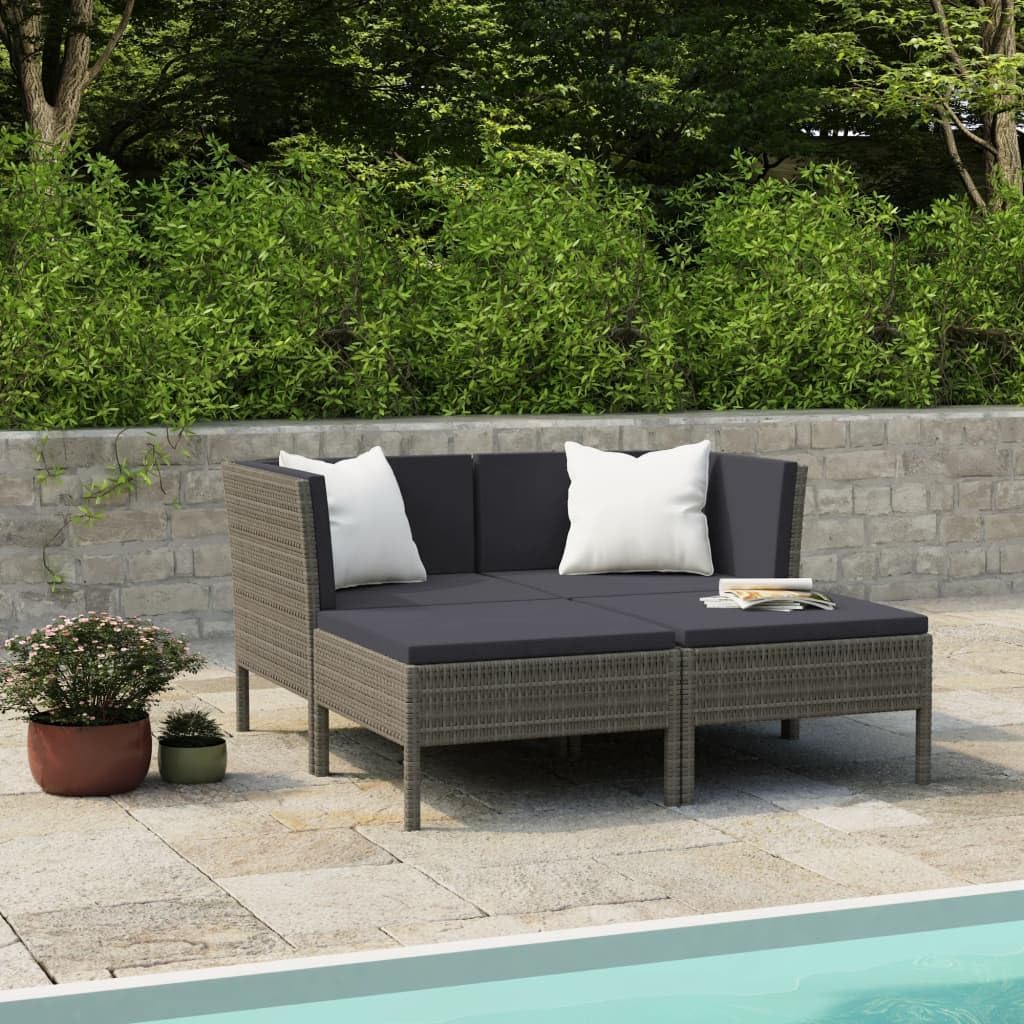 Patio Set 4 Piece Patio Lounge Set with Cushions Poly Rattan Gray
